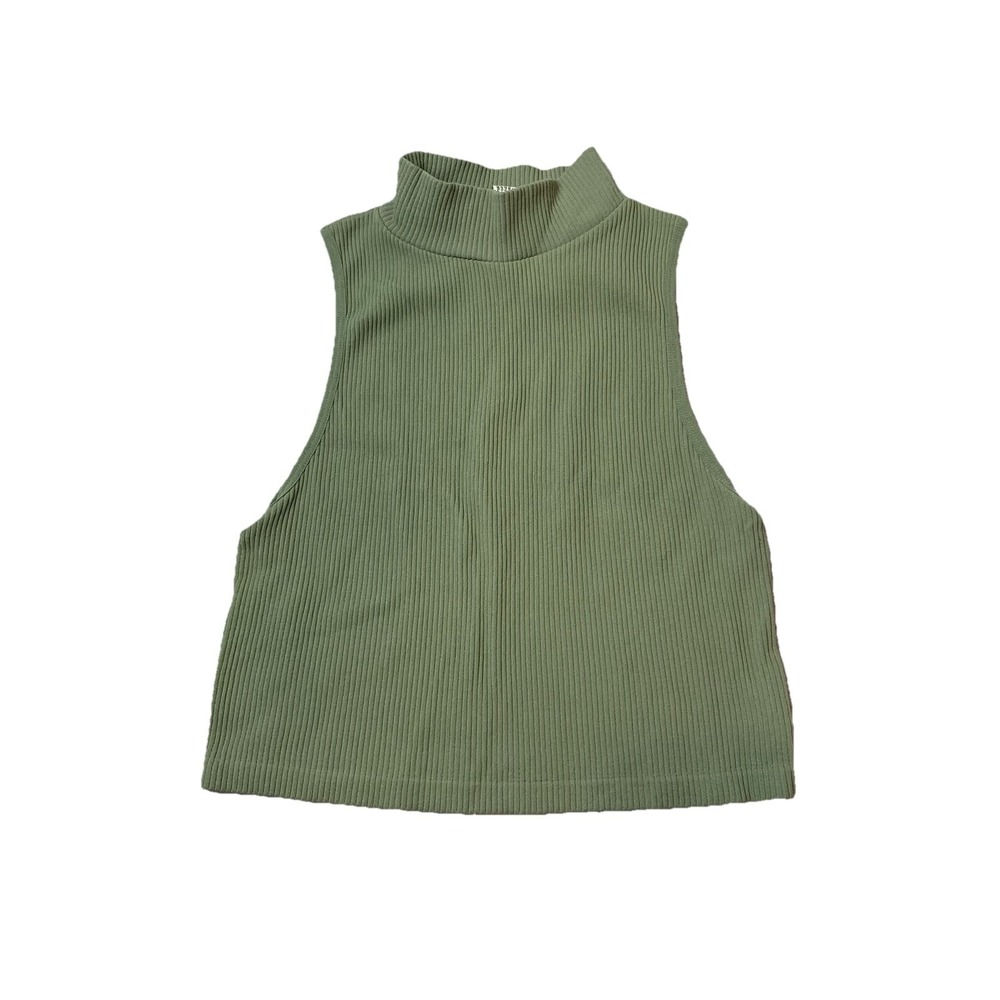 Zara High Neck Sleeveless Crop Top Women's Size Large Sage Casual Preppy